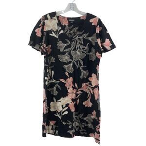 Nicole Miller Linen Floral Print Women's Shift Dress M - Black & Pink, Preowned